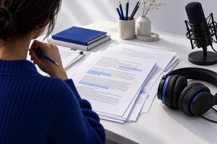 Schriftliches Briefing für eine Erzählung, das auf eine sprachliche Gestaltung wartet