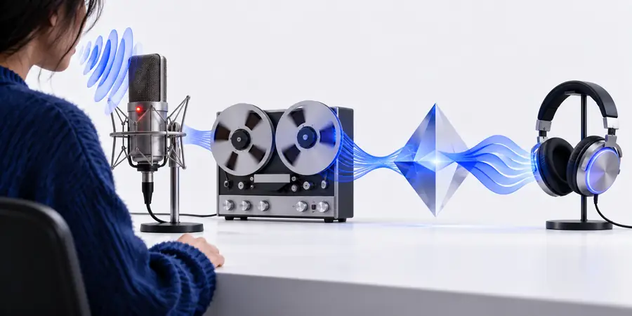 Illustration representing a recording-first voice-changing workflow