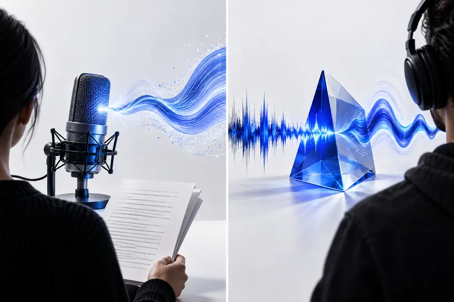 Illustration representing a choice between recording-first and script-first voice workflows